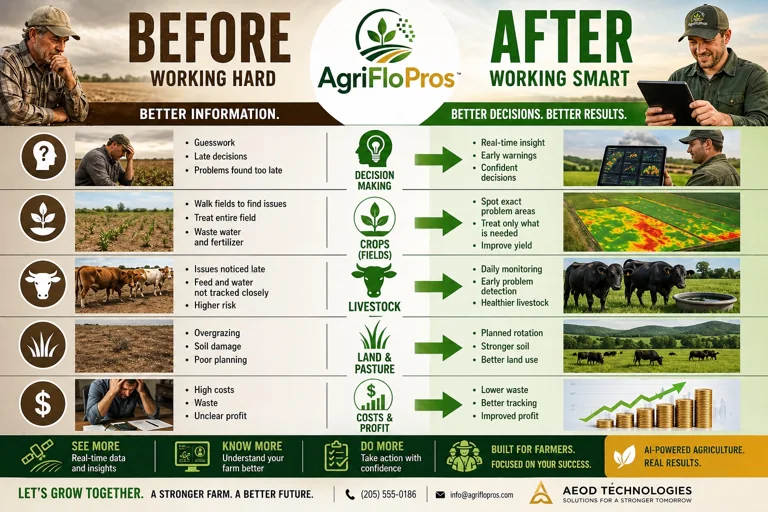 AgriFloPros before & after. Supplied product artwork; illustrative content, not verified results.