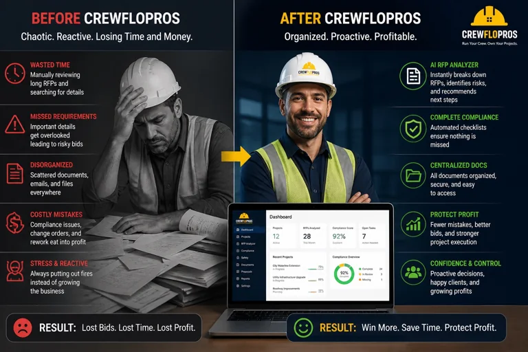 CrewFloPros before & after. Supplied product artwork; illustrative content, not verified results.
